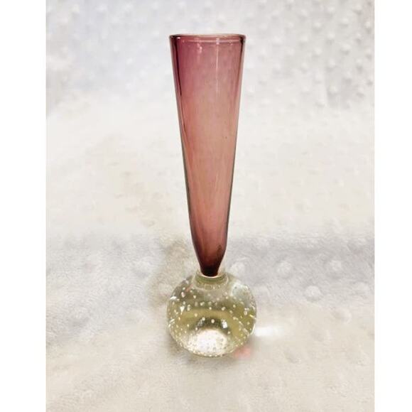 Vintage Holmgaard Danish Handblown Amethyst Bubble Base Small Bud Vase - Picture 4 of 7